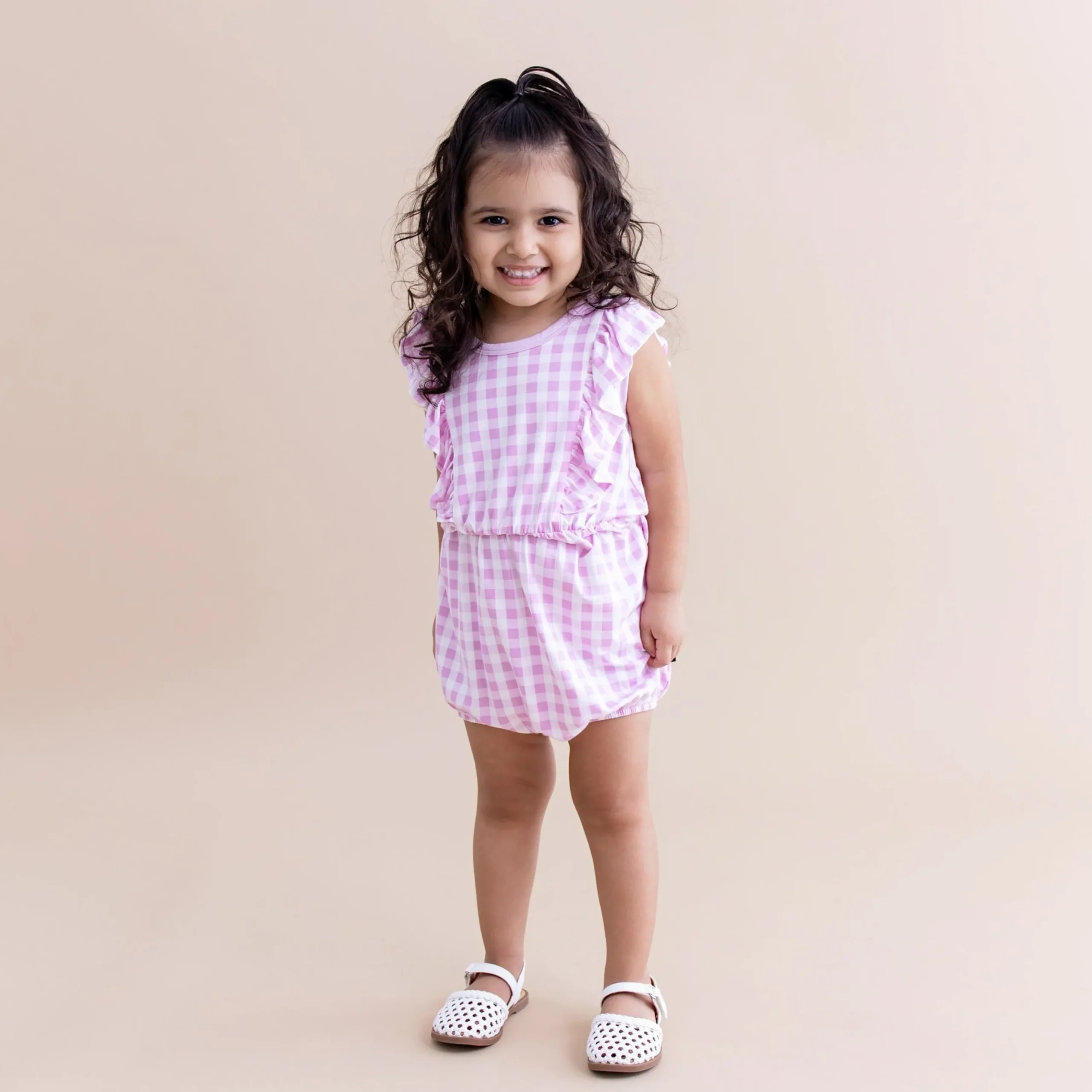 Bubble Romper in Gingham Thistle