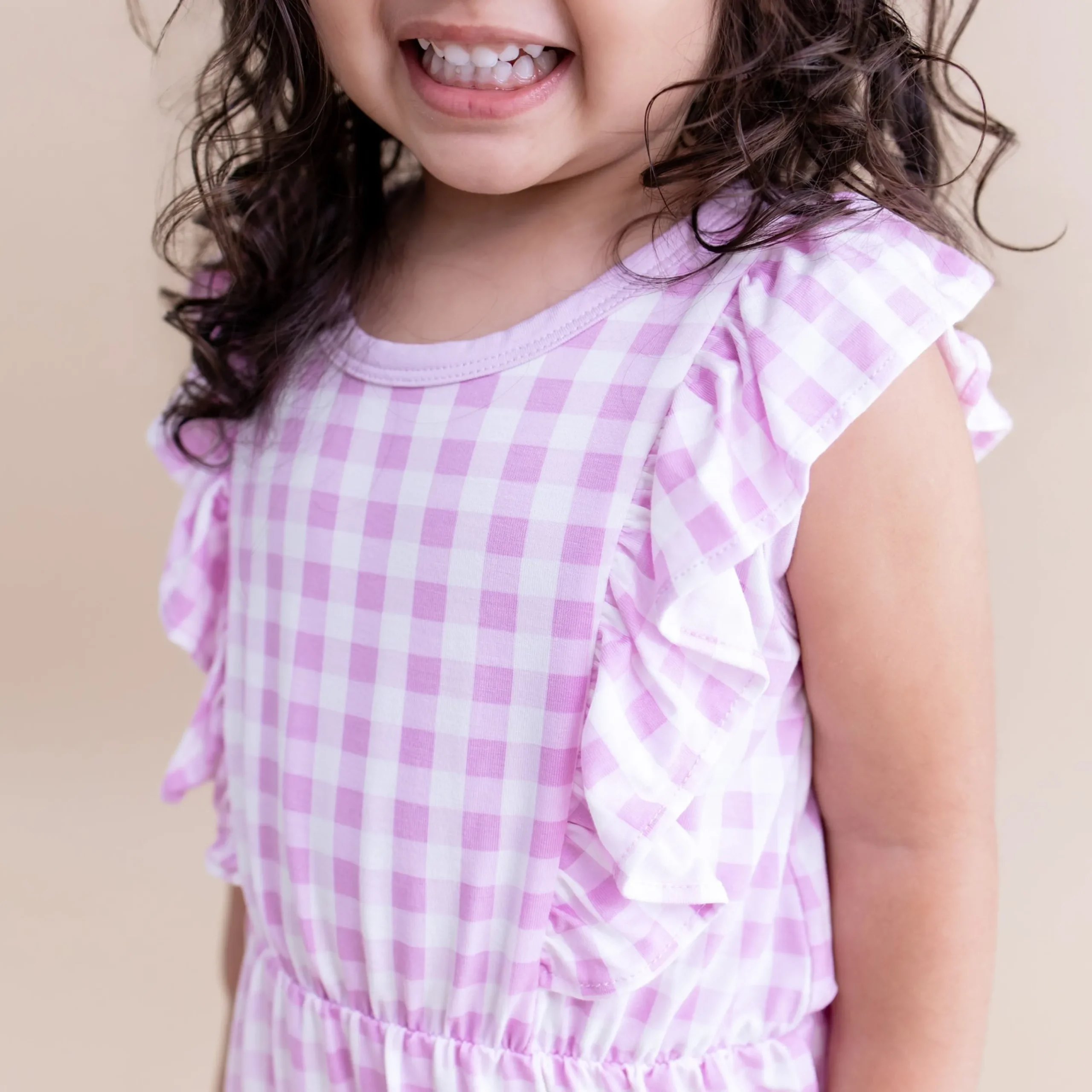 Bubble Romper in Gingham Thistle