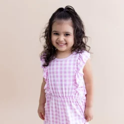 Bubble Romper in Gingham Thistle