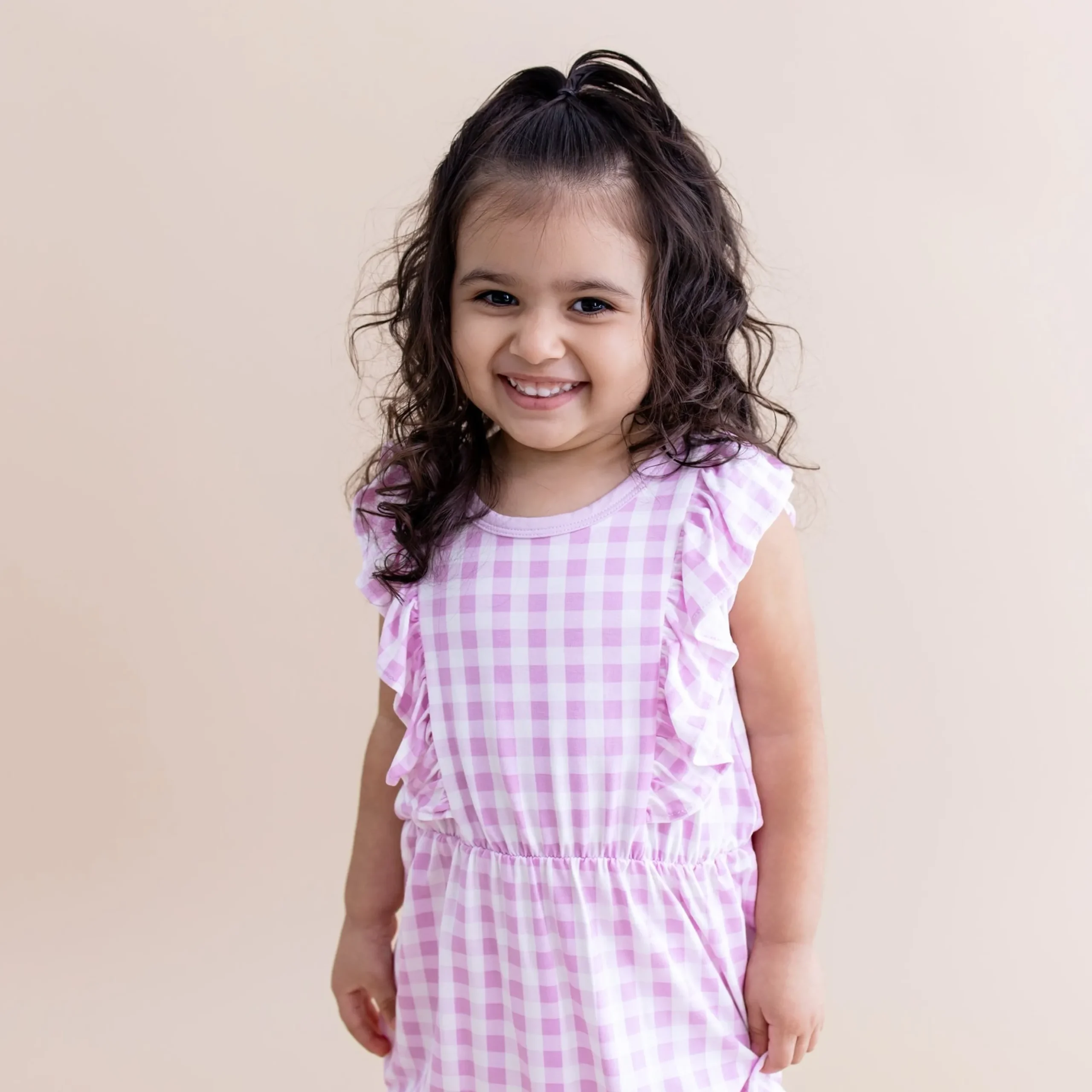Bubble Romper in Gingham Thistle