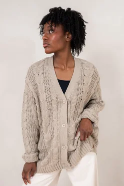 Cable Knit Adult Cardigan in Almond