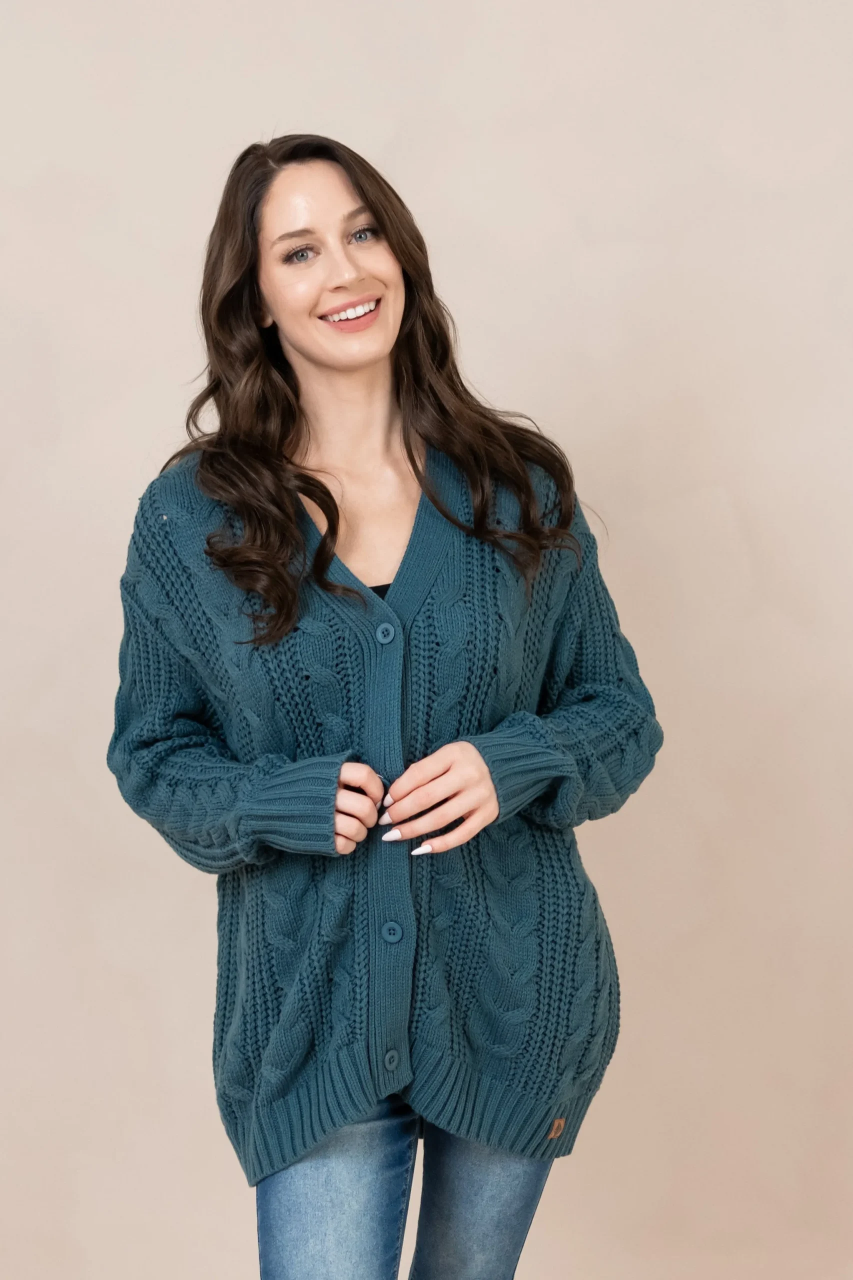Cable Knit Adult Cardigan in Atlantic