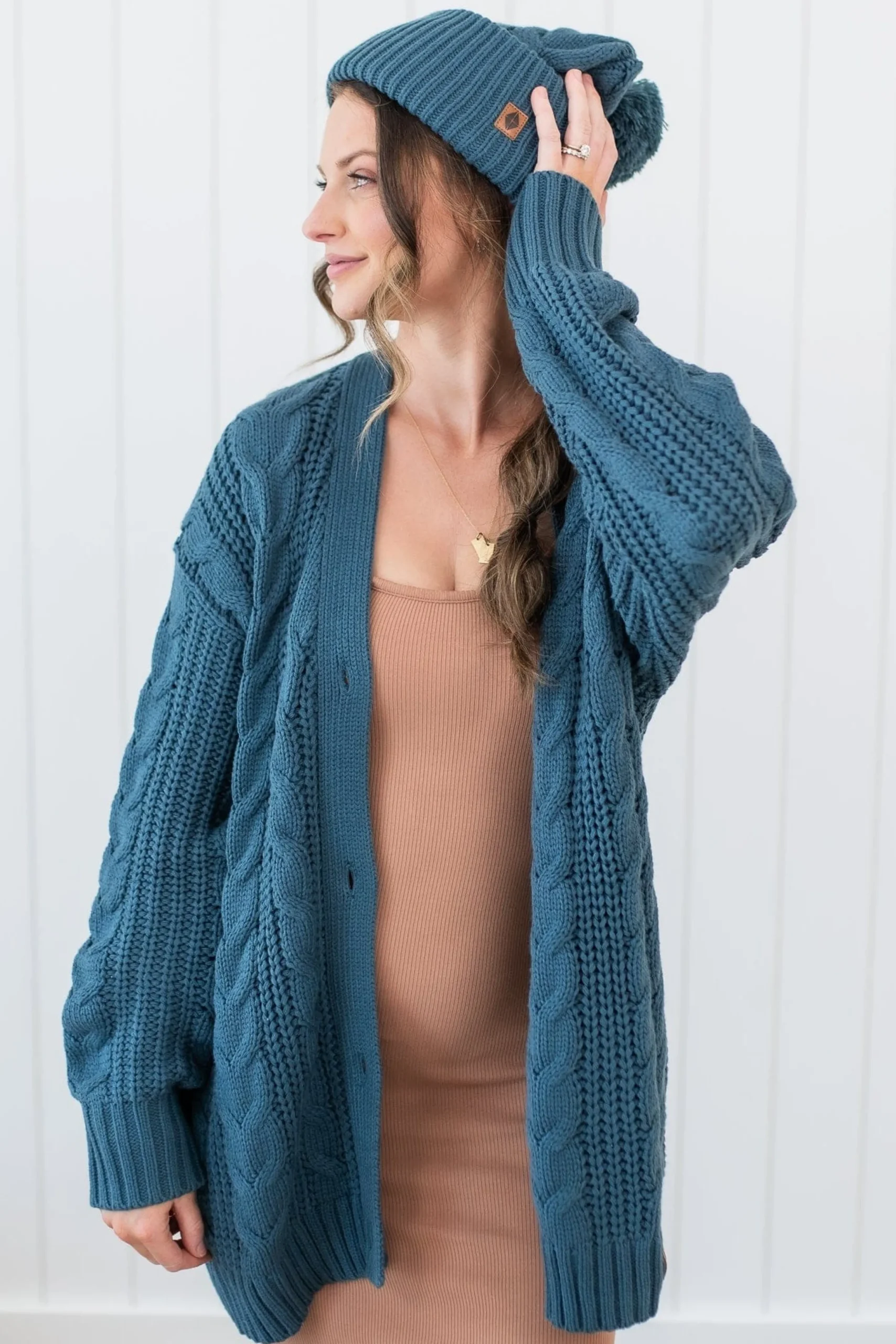 Cable Knit Adult Cardigan in Atlantic