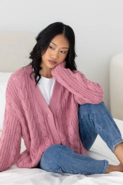 Cable Knit Adult Cardigan in Apple Blossom