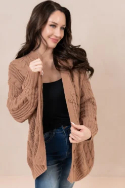 Cable Knit Adult Cardigan in Latte