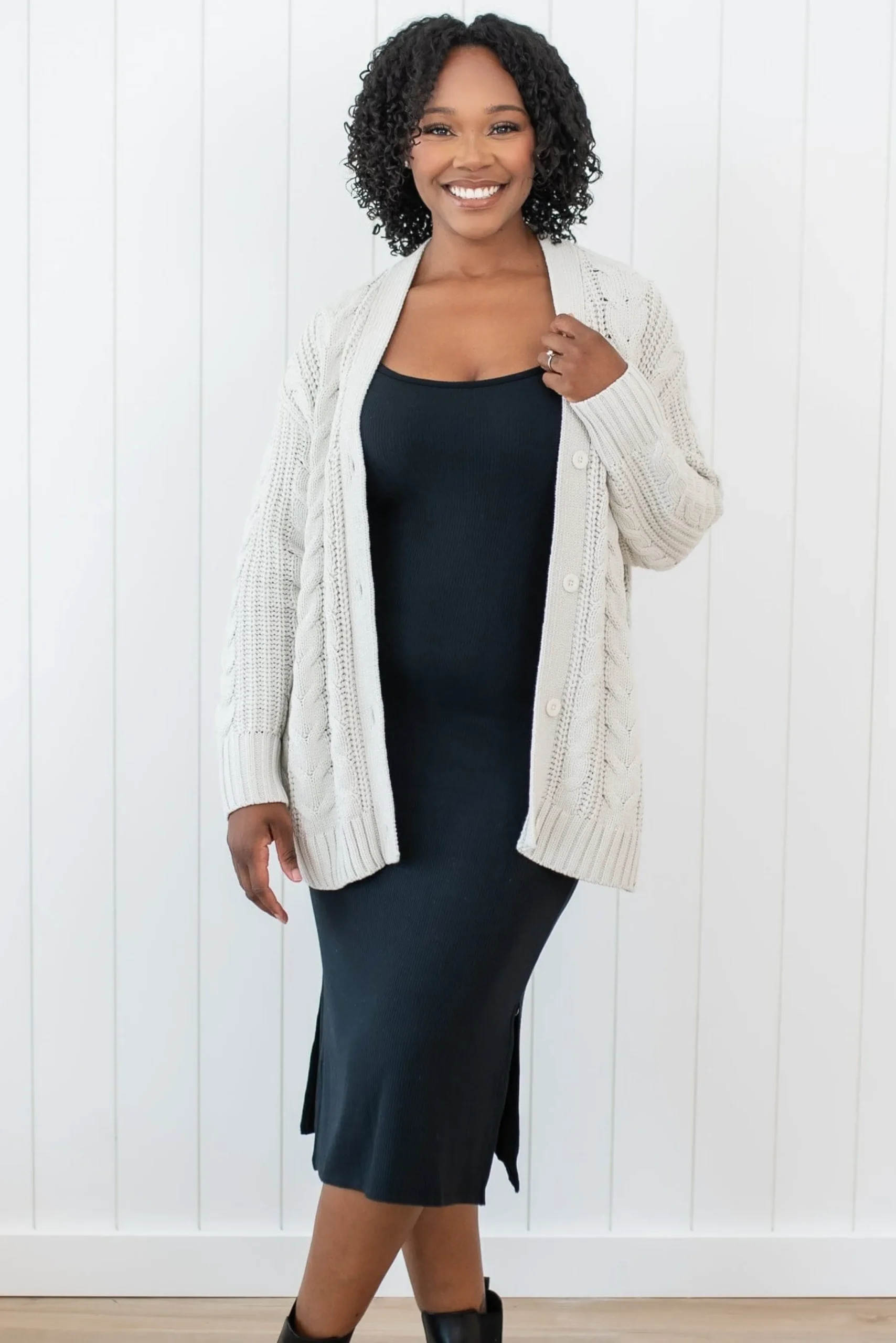 Cable Knit Adult Cardigan in Oat