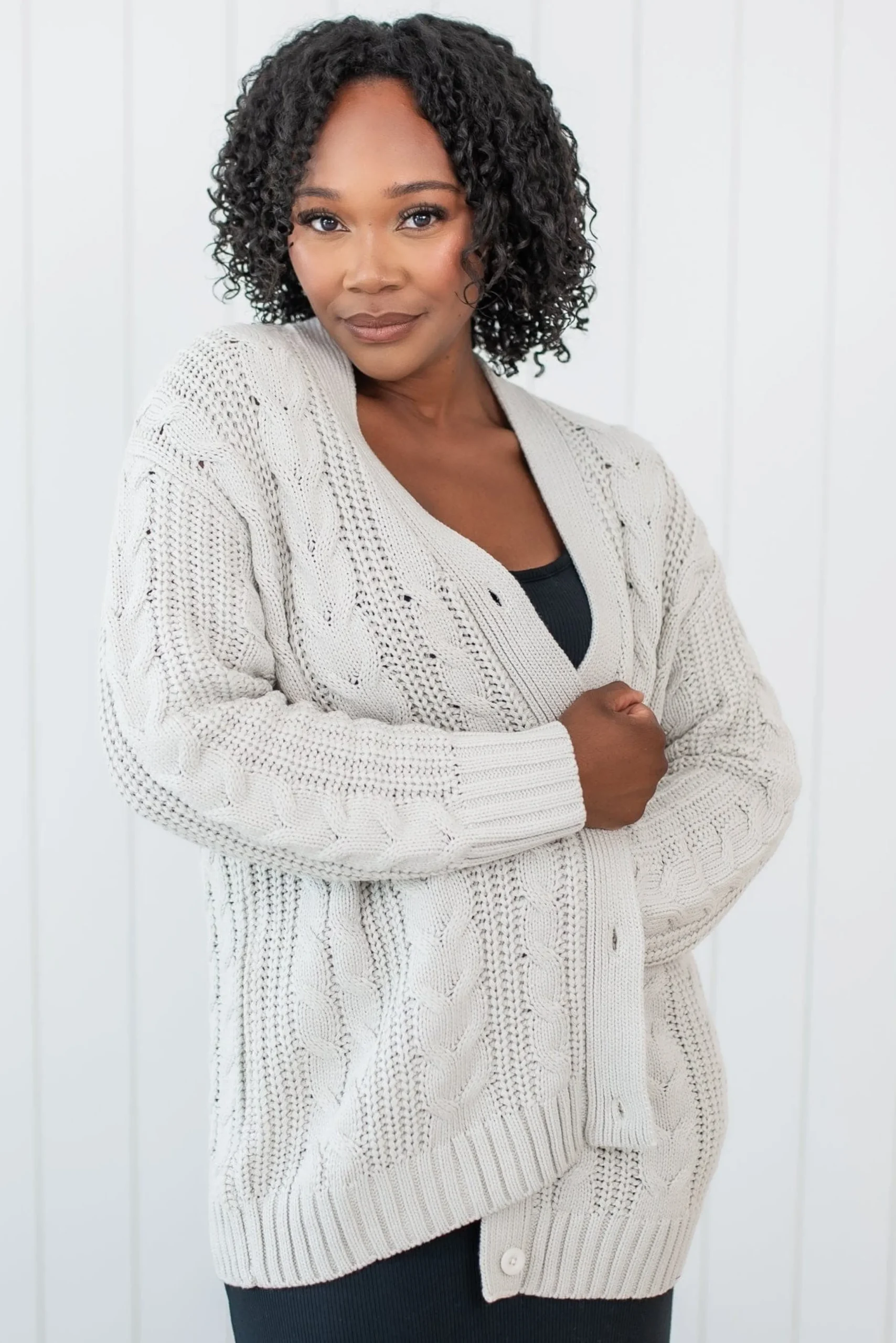 Cable Knit Adult Cardigan in Oat