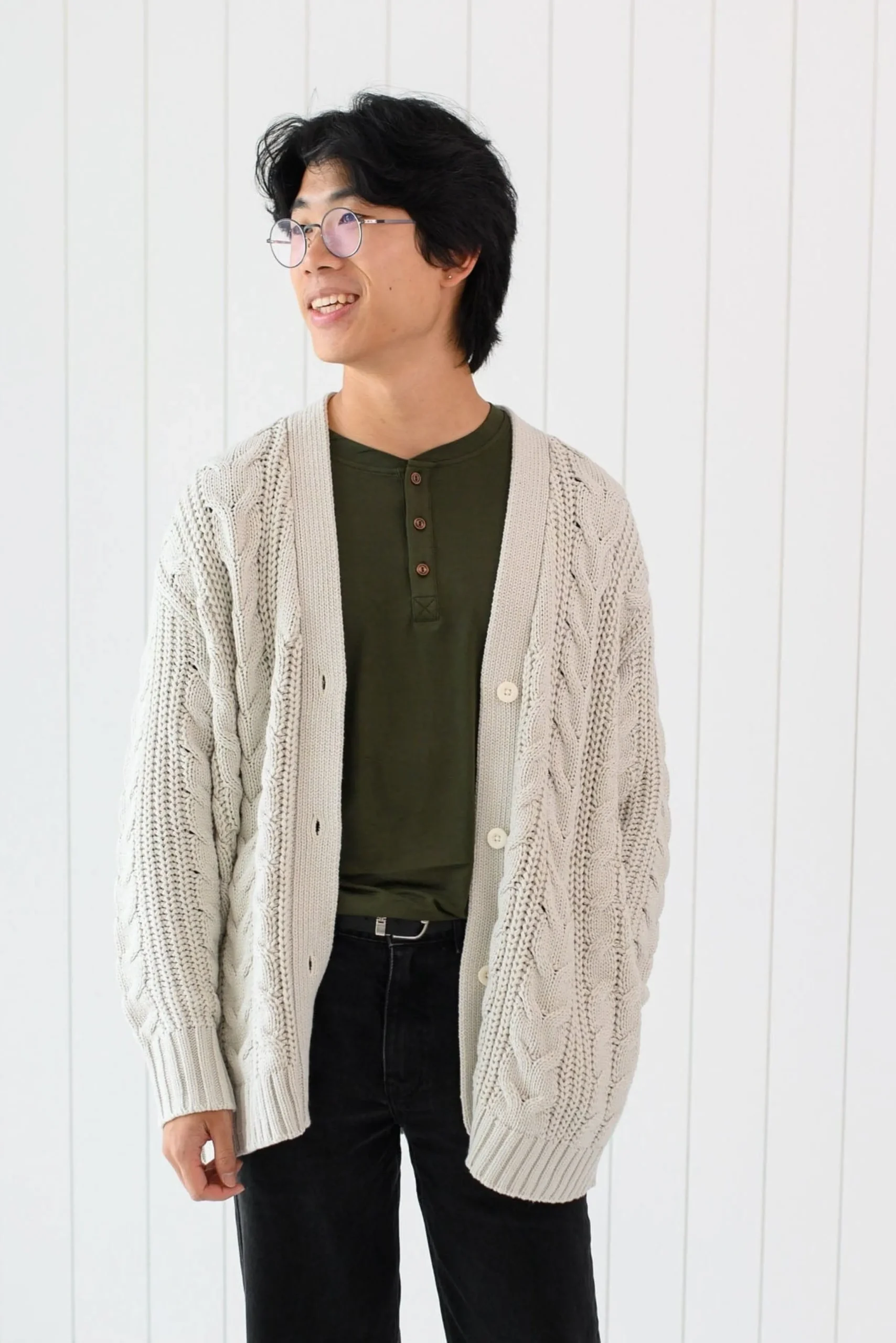Cable Knit Adult Cardigan in Oat