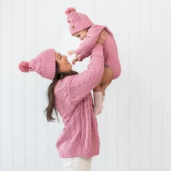 Chunky Cable Knit Beanie in Apple Blossom