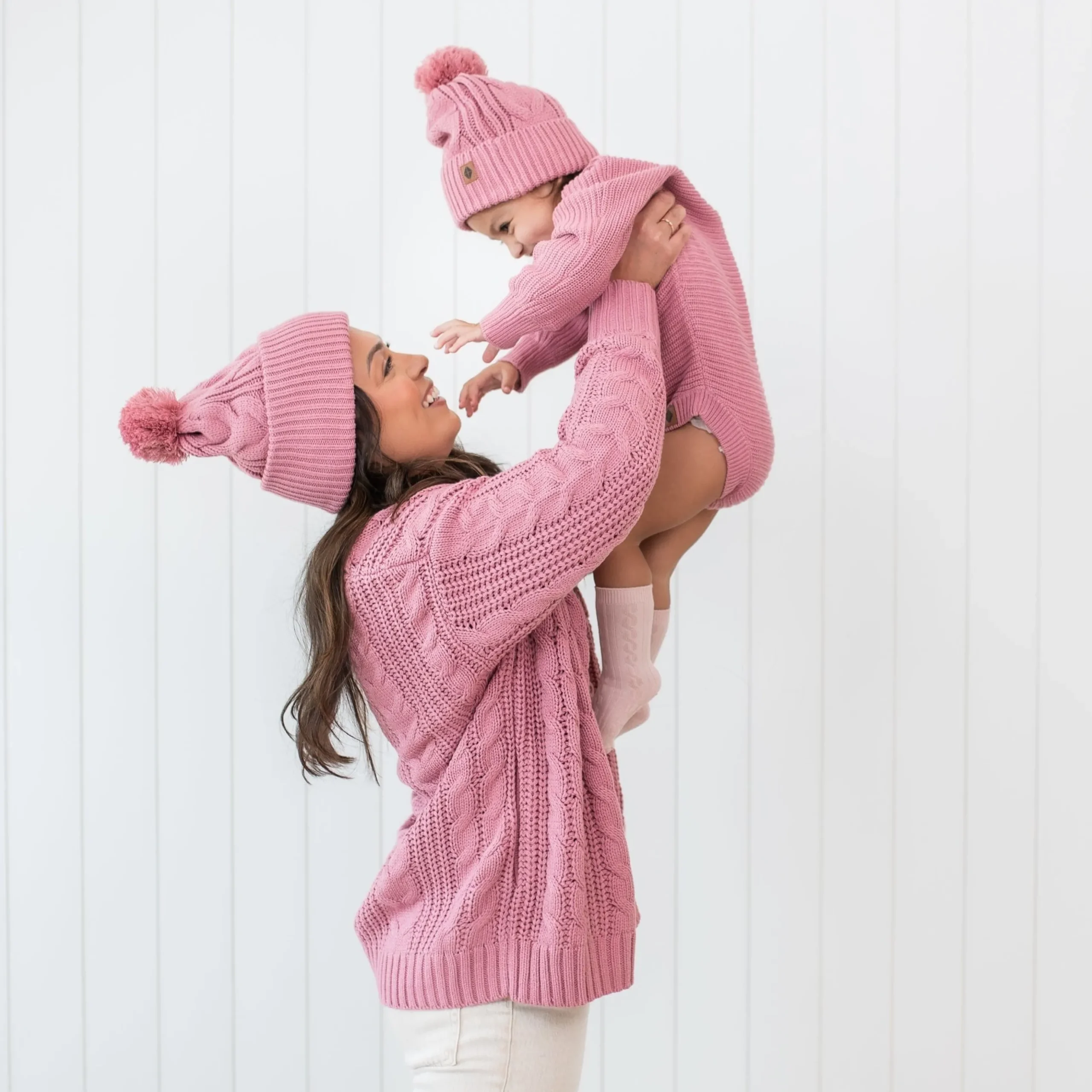 Chunky Cable Knit Beanie in Apple Blossom