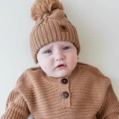 Chunky Cable Knit Beanie in Latte