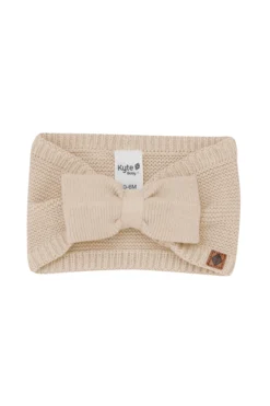 Chunky Knit Bow Headband in Almond