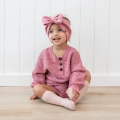 Chunky Knit Bow Headband in Apple Blossom