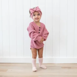 Chunky Knit Bow Headband in Apple Blossom