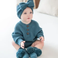 Chunky Knit Bow Headband in Atlantic