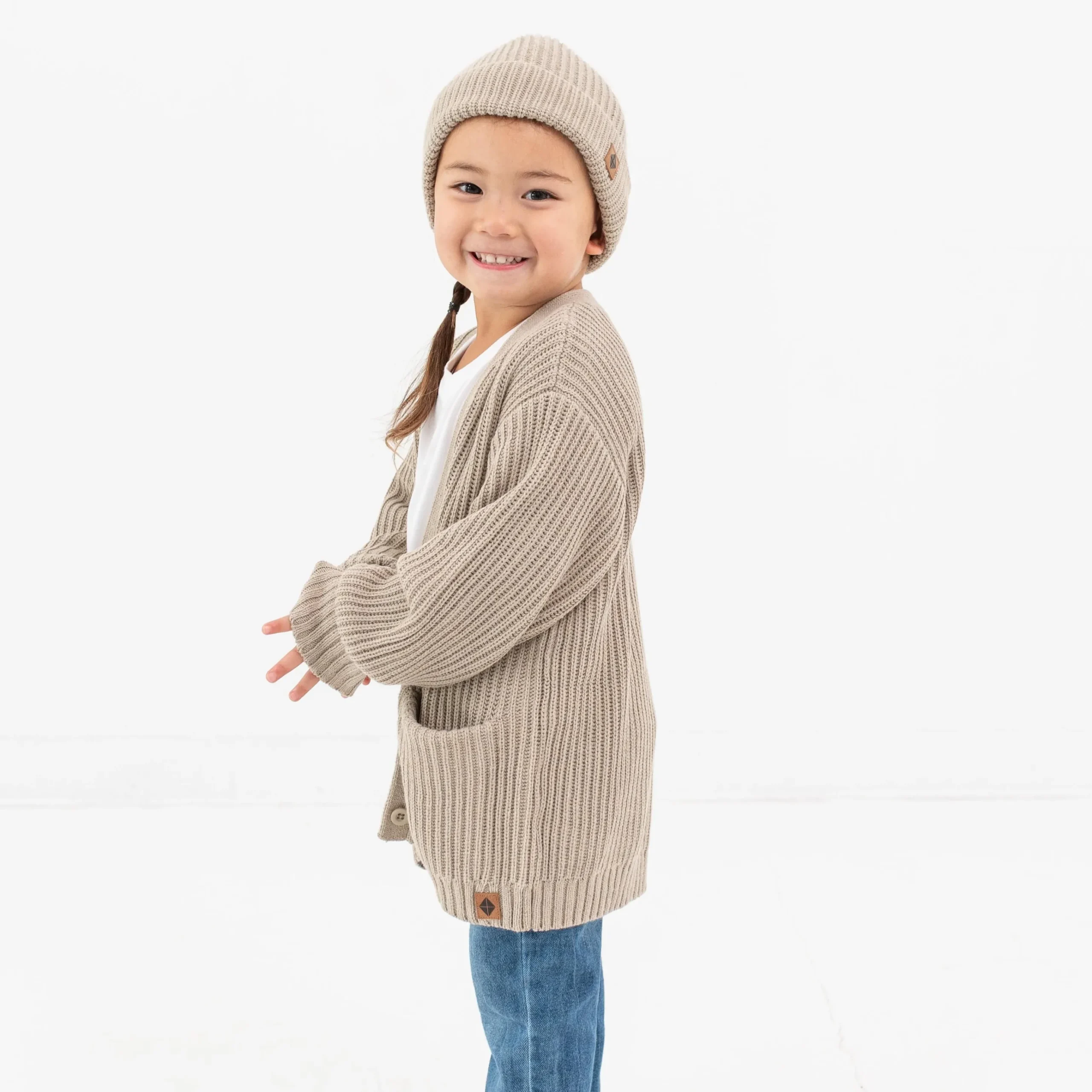 Chunky Knit Oversized Cardigan in Almond