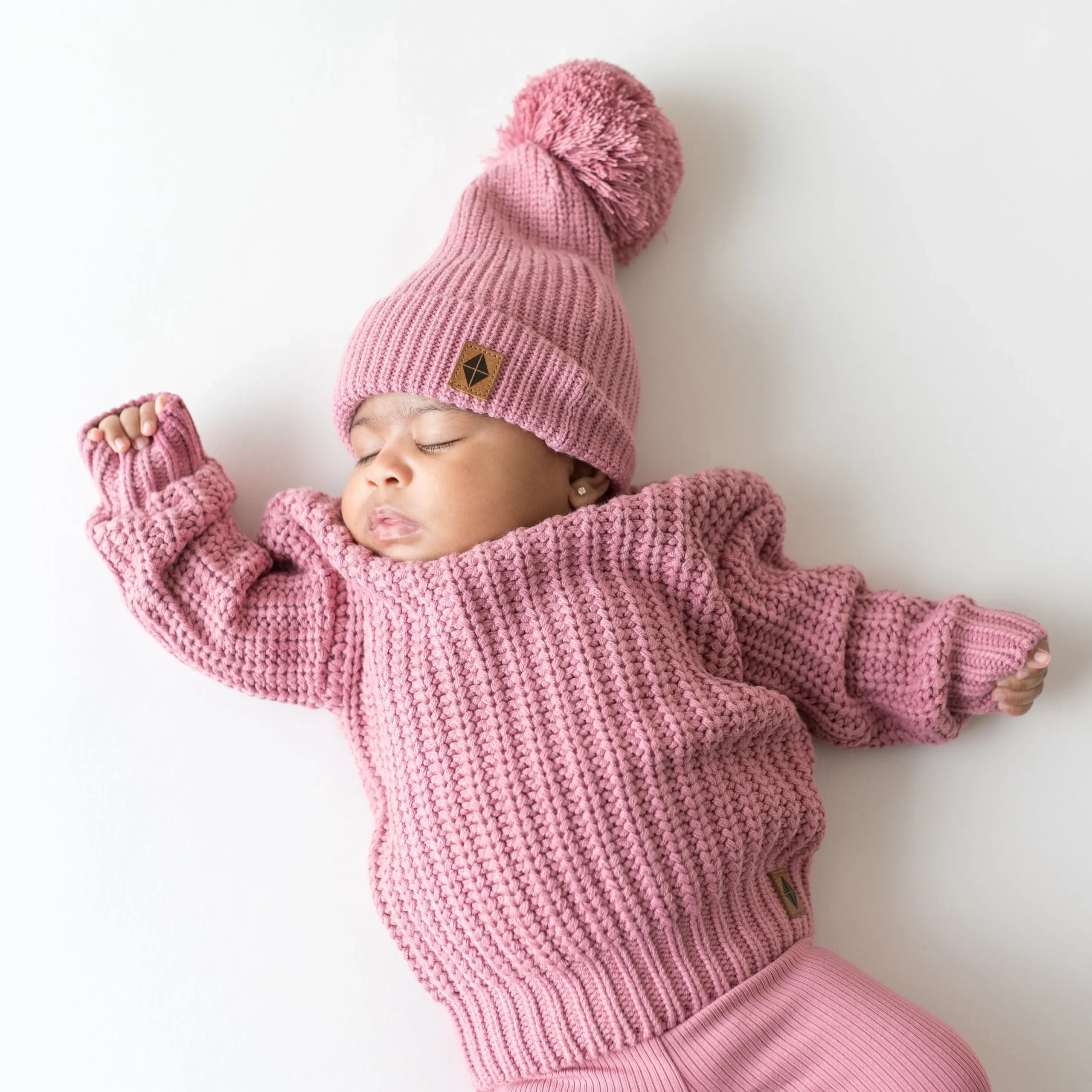 Chunky Knit Pom Beanie in Apple Blossom