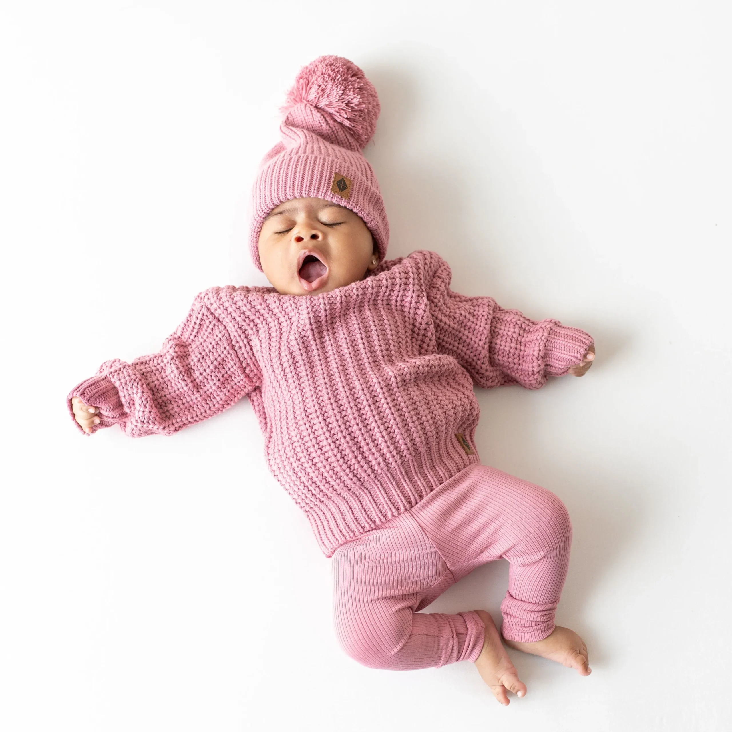 Chunky Knit Pom Beanie in Apple Blossom