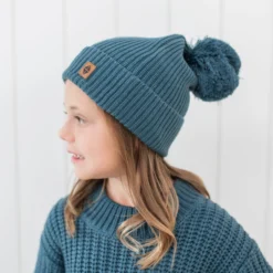 Chunky Knit Pom Beanie in Atlantic