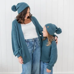Chunky Knit Pom Beanie in Atlantic