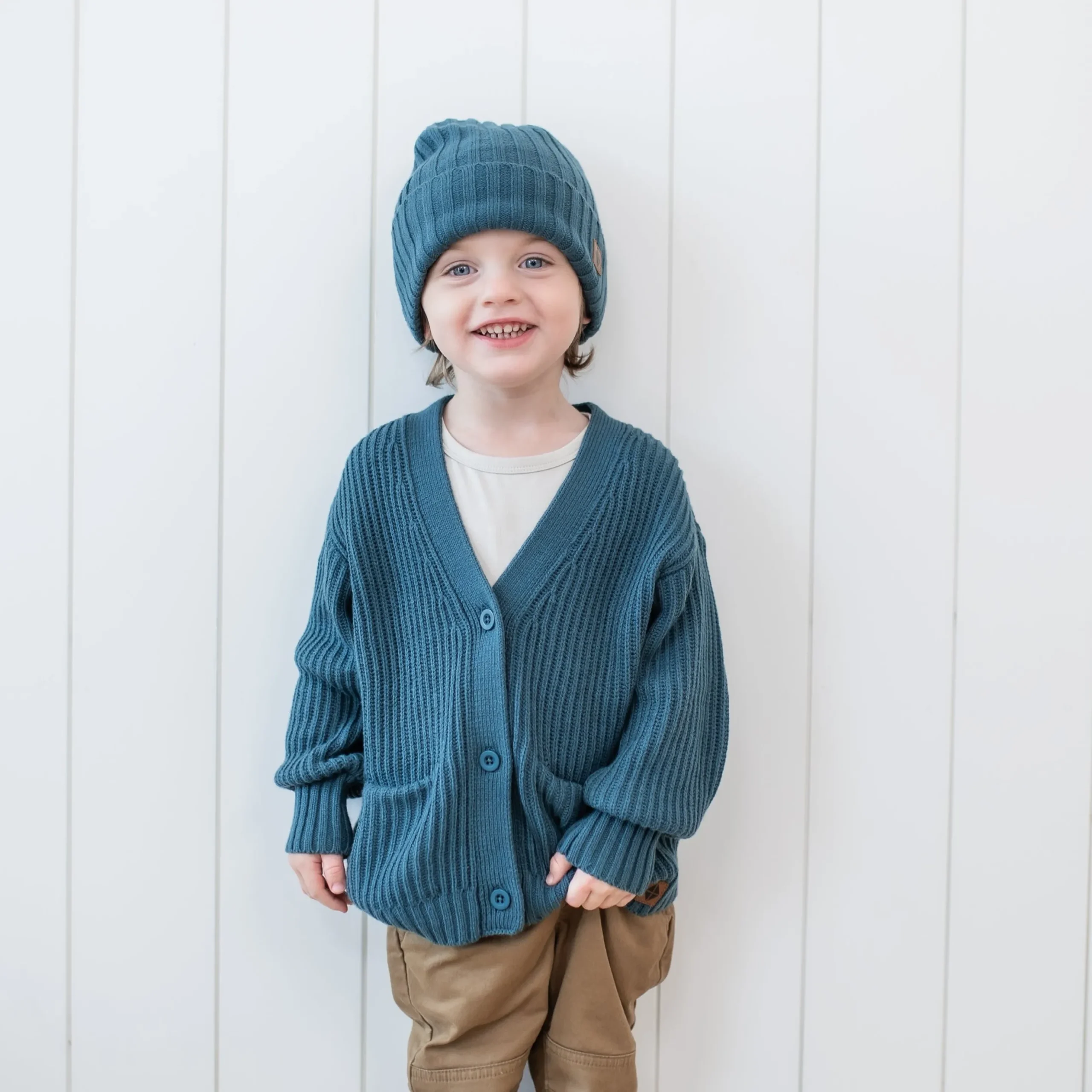 Chunky Knit Ribbed Beanie in Atlantic