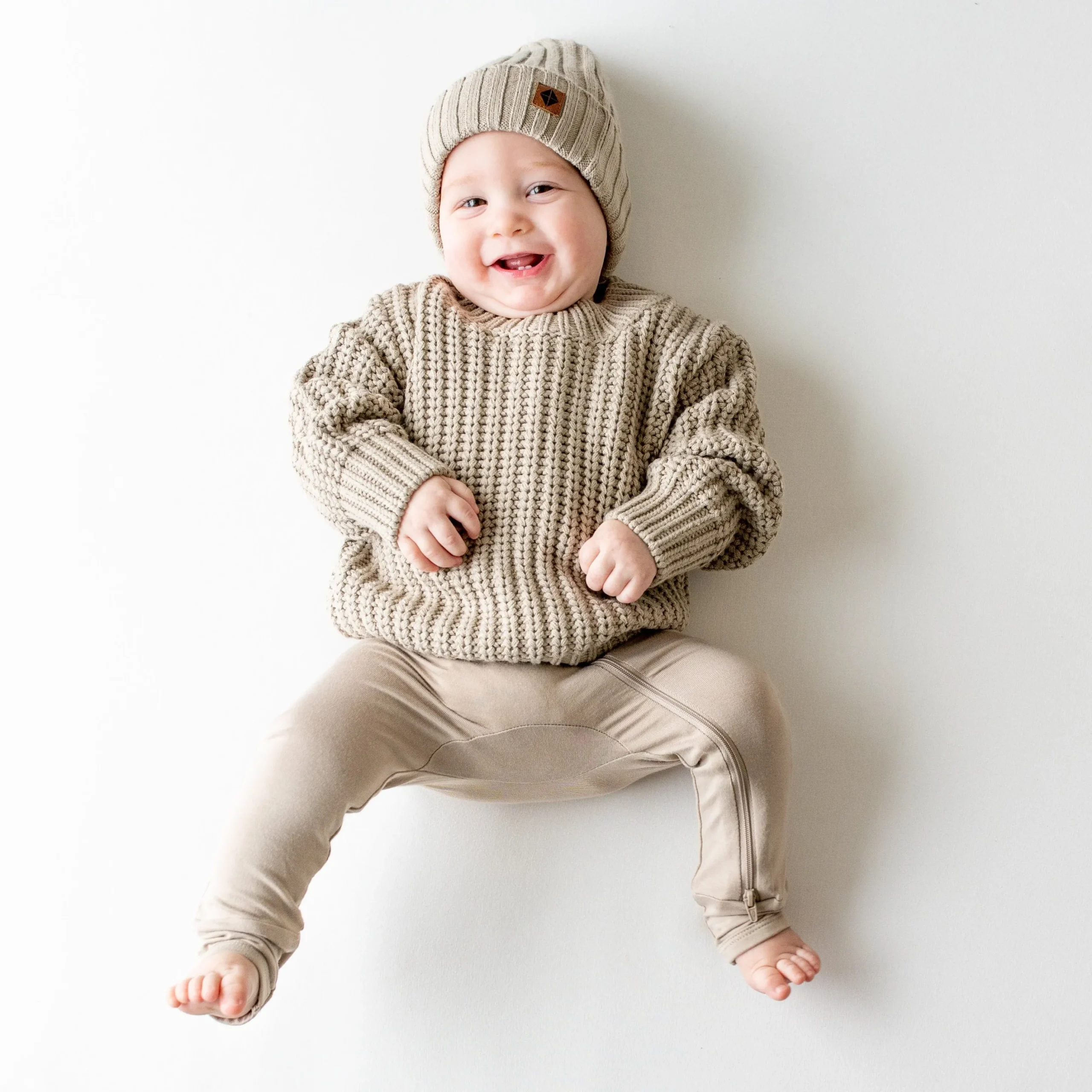 Chunky Knit Ribbed Beanie in Almond
