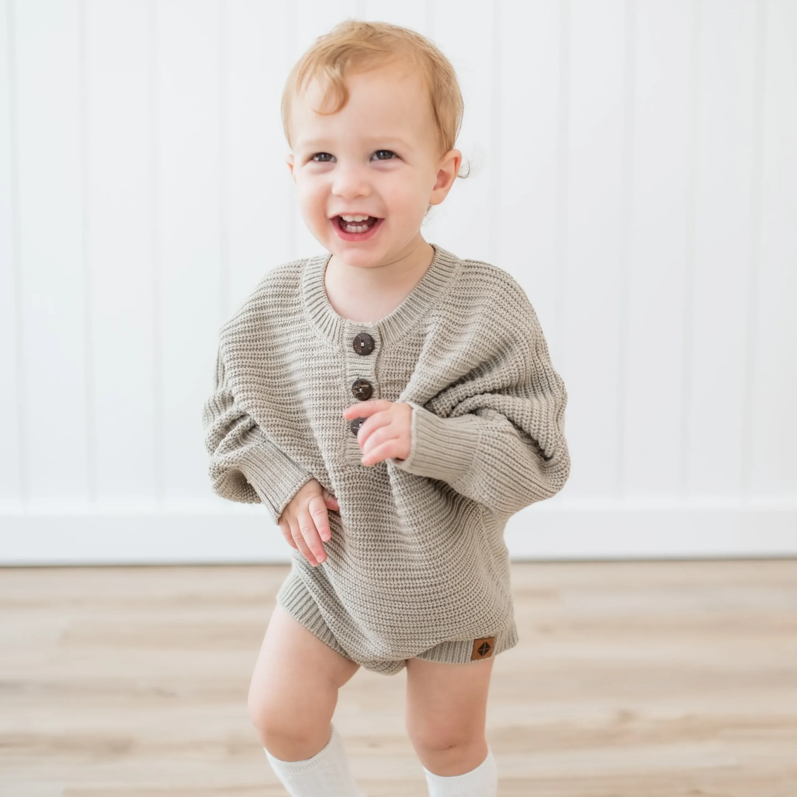 Chunky Knit Romper in Almond