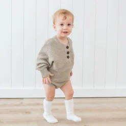 Chunky Knit Romper in Almond