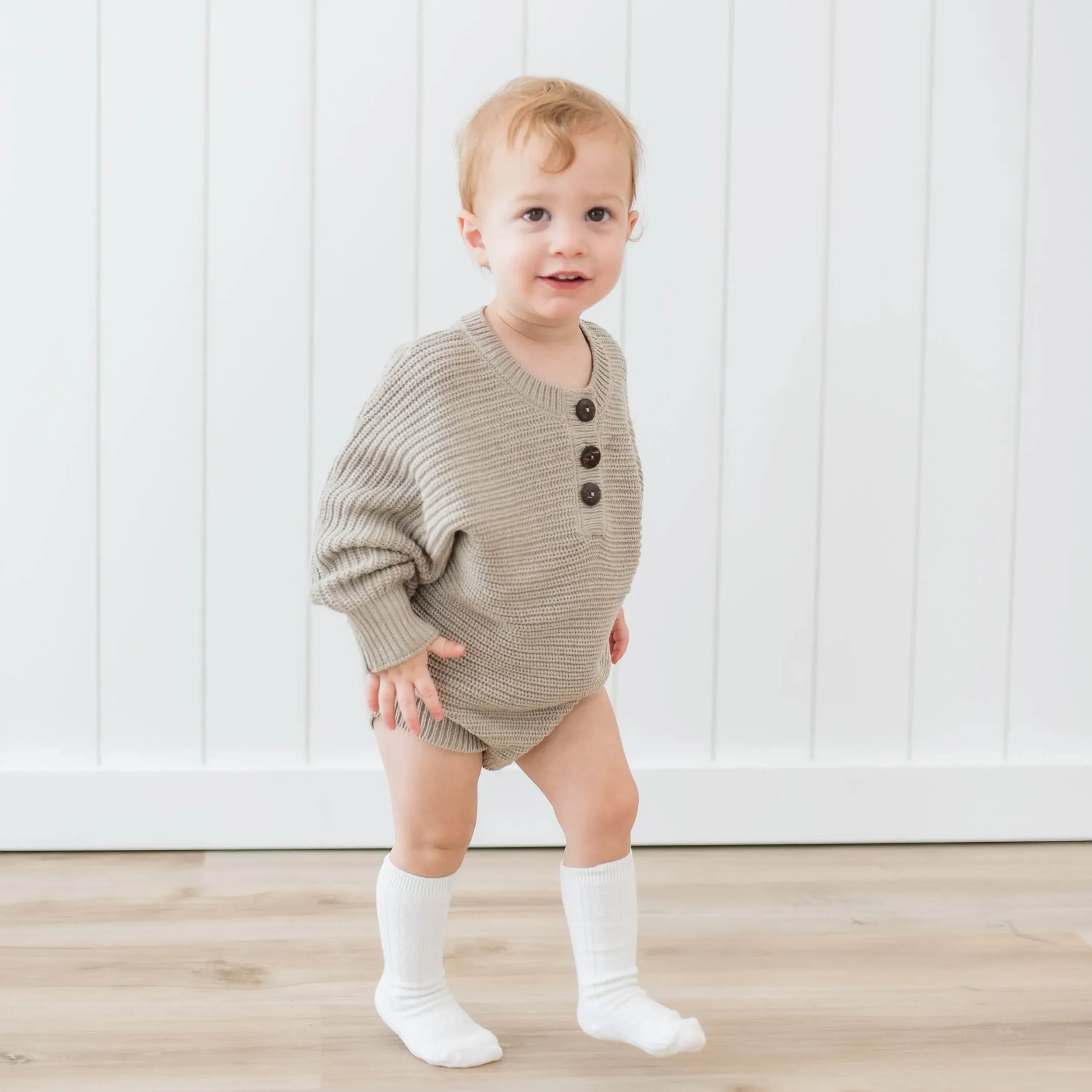 Chunky Knit Romper in Almond