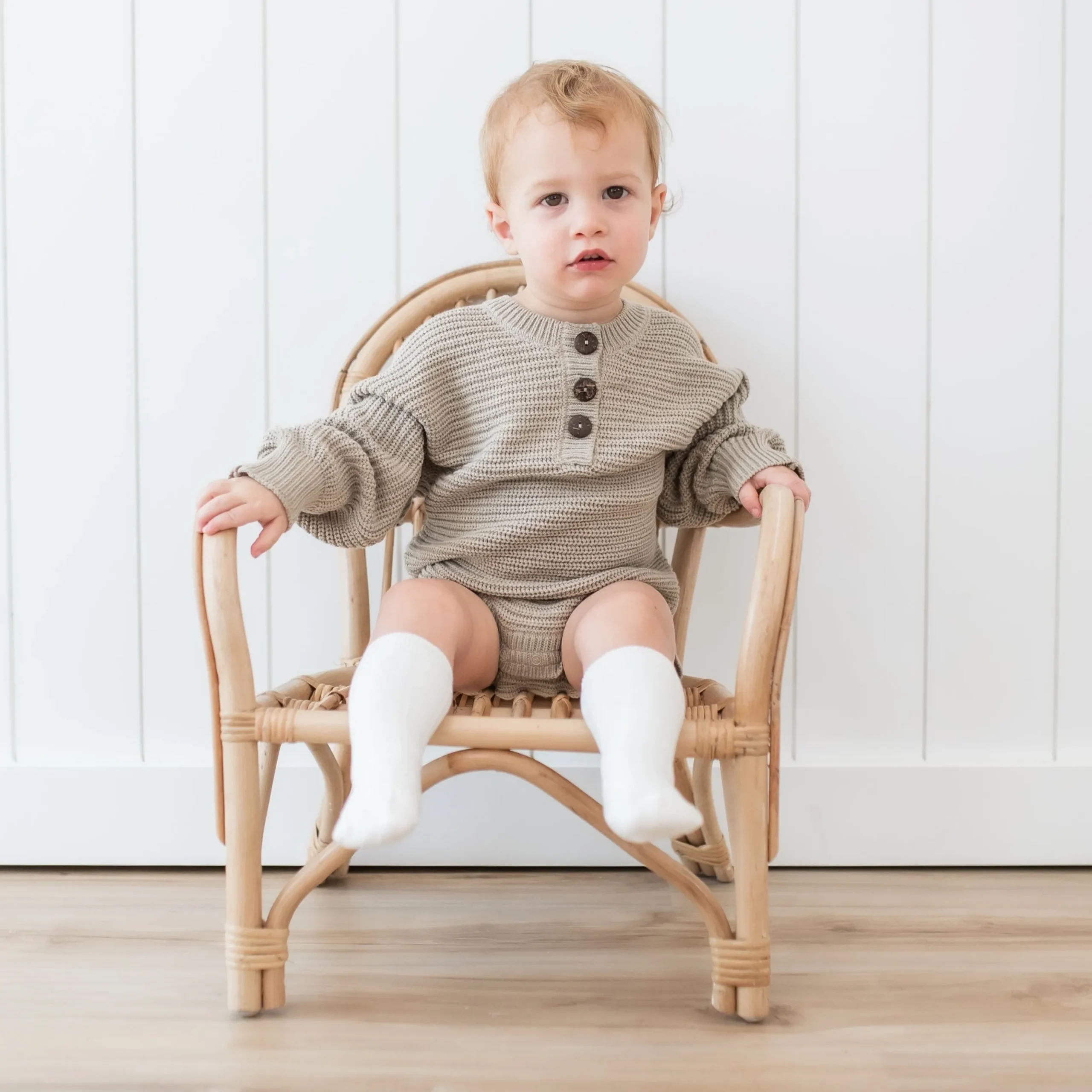 Chunky Knit Romper in Almond