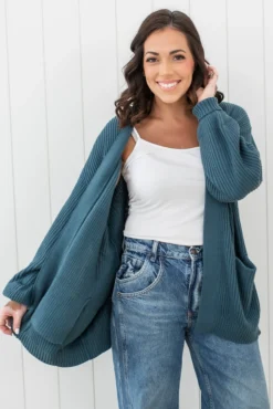 Chunky Knit Women's Oversized Cardigan in Atlantic