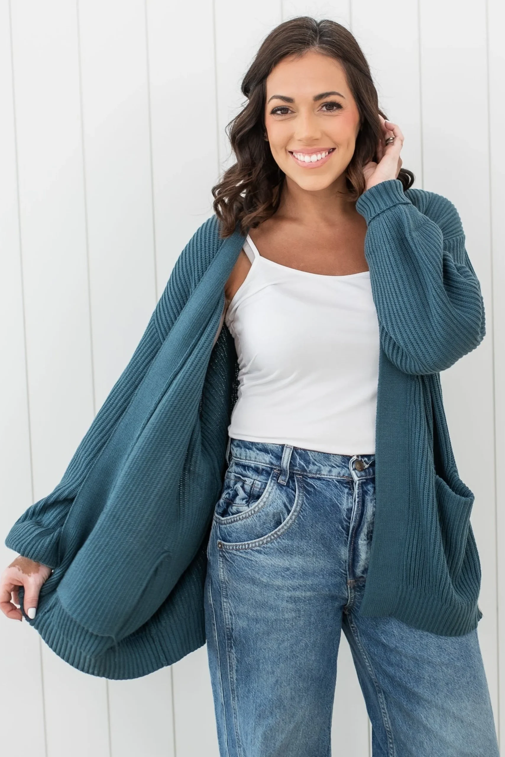 Chunky Knit Women's Oversized Cardigan in Atlantic