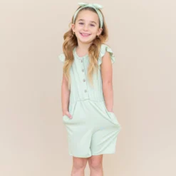 Flutter Sleeve Romper in Basil