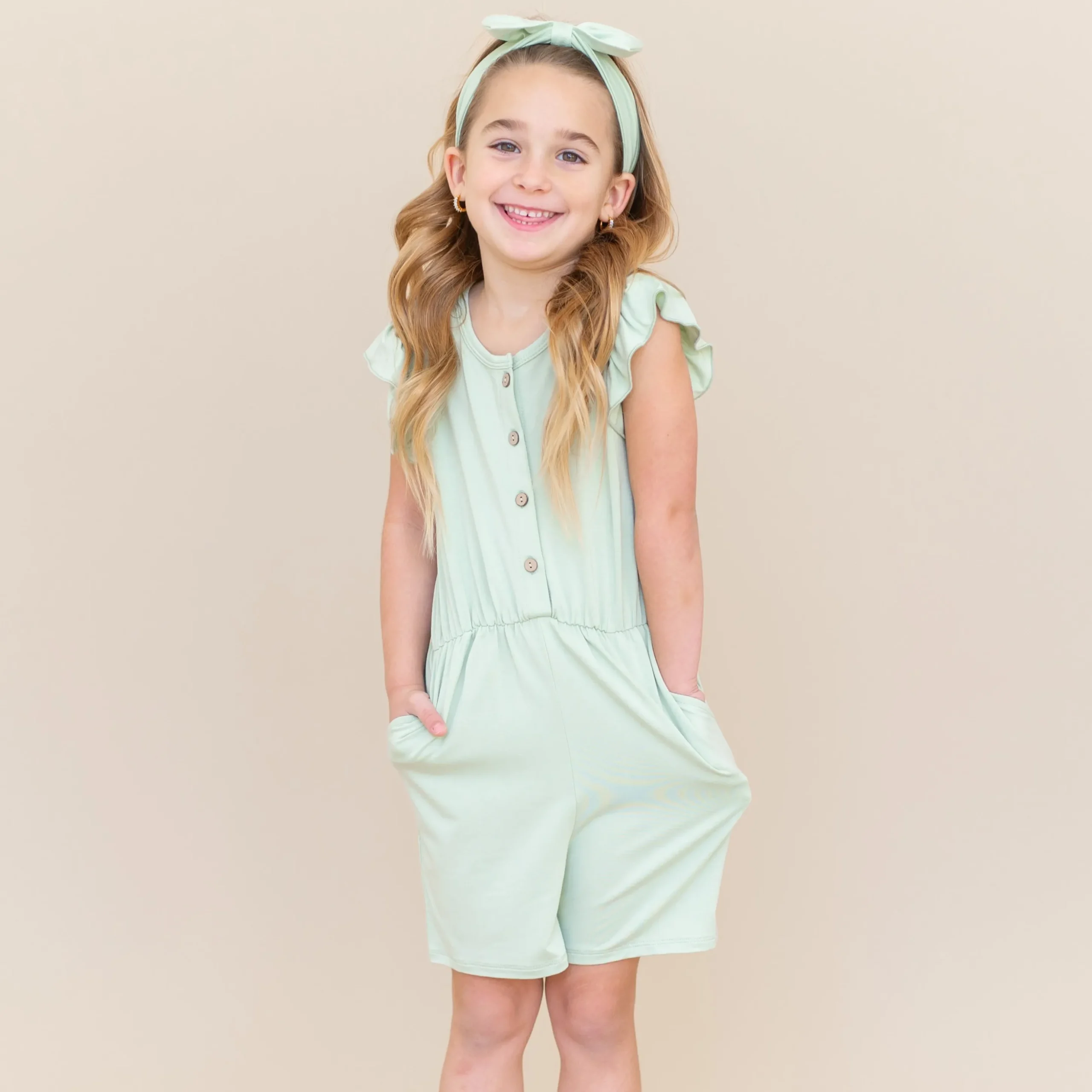Flutter Sleeve Romper in Basil