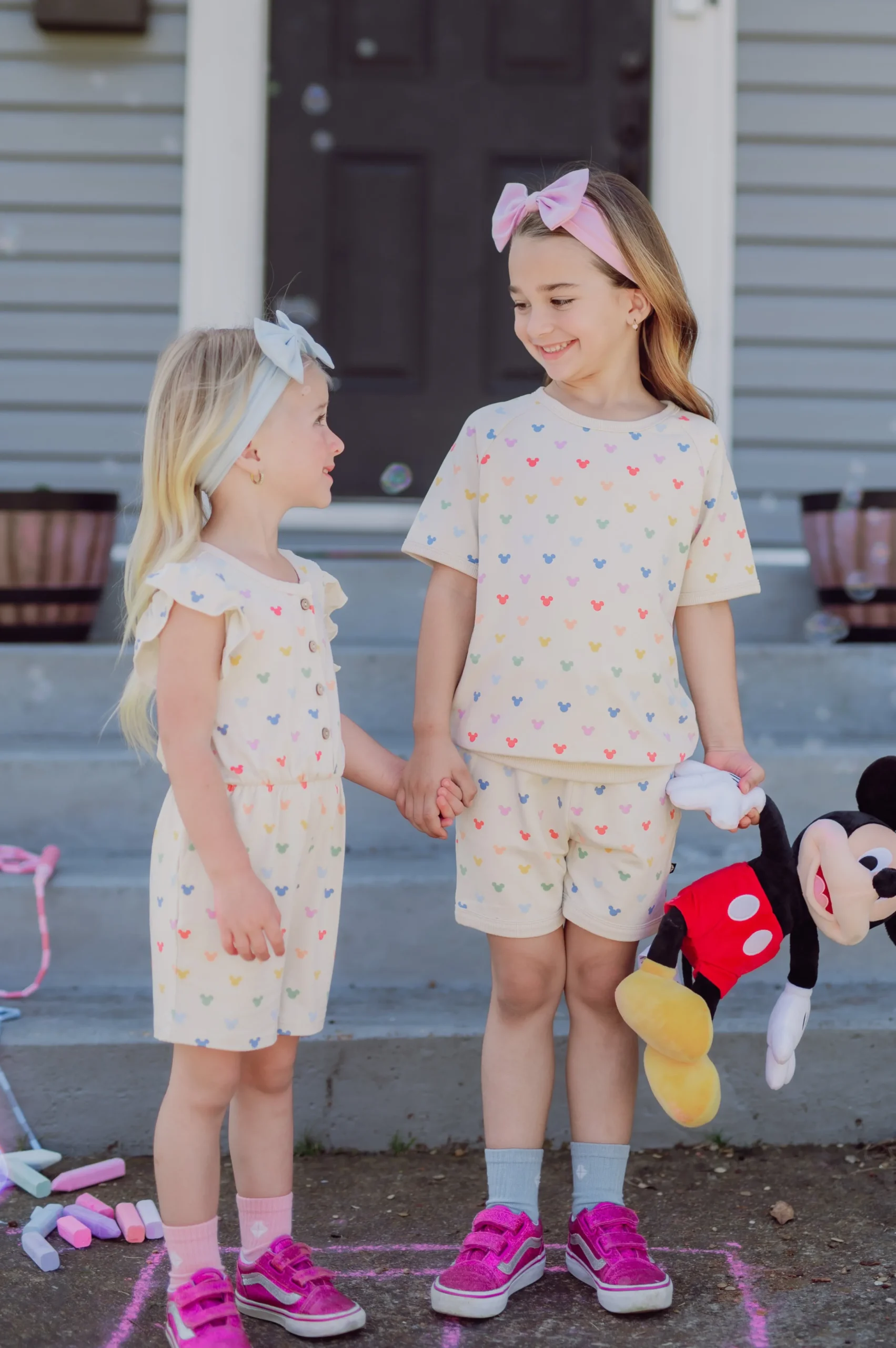 Flutter Sleeve Romper in Pastel Mickey Mouse