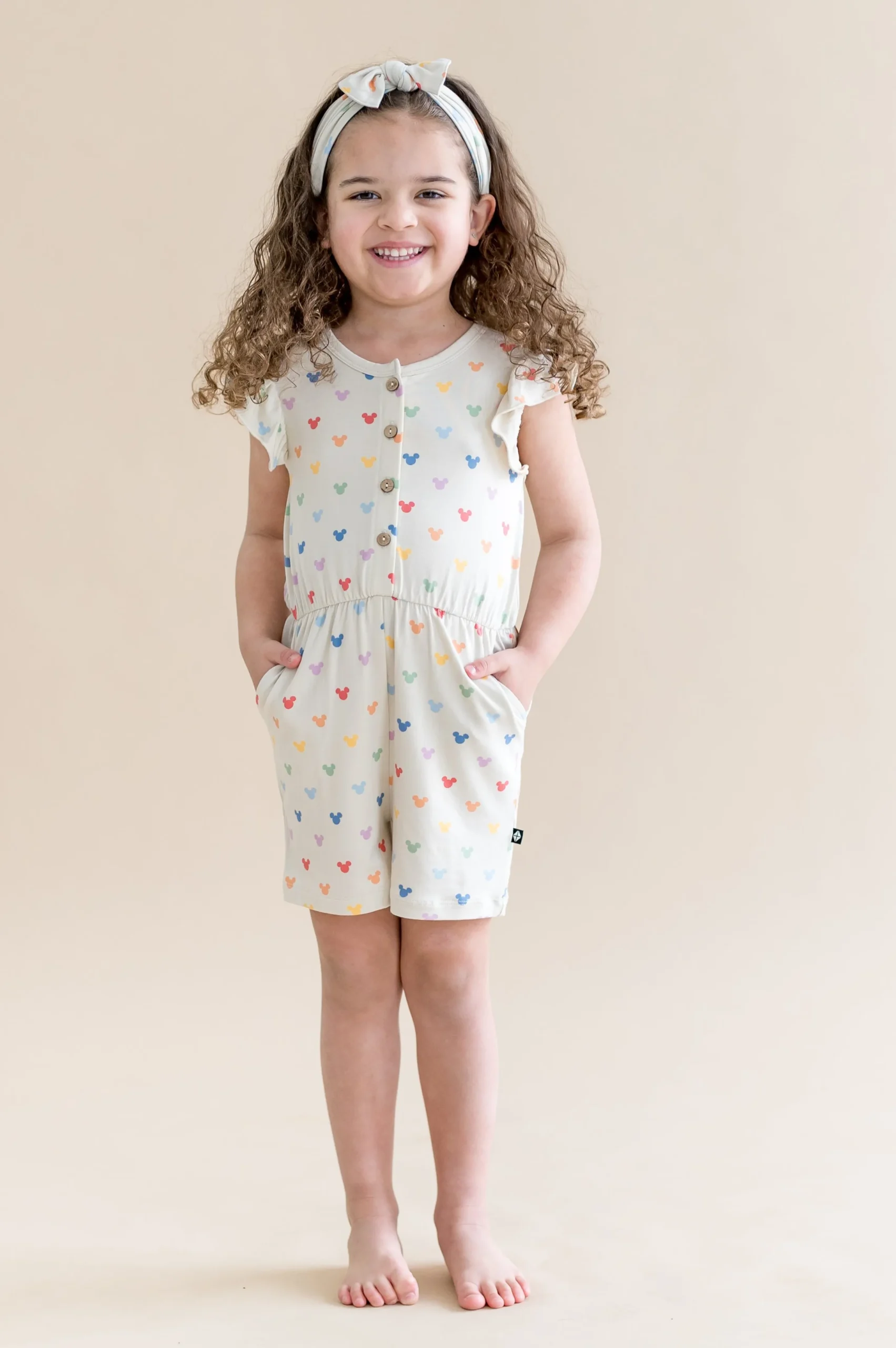 Flutter Sleeve Romper in Pastel Mickey Mouse