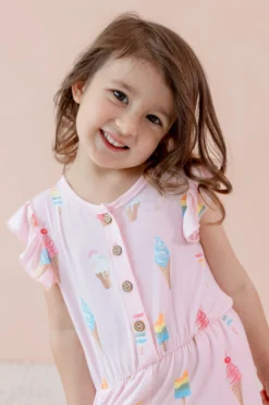 Flutter Sleeve Romper in Sakura Ice Cream