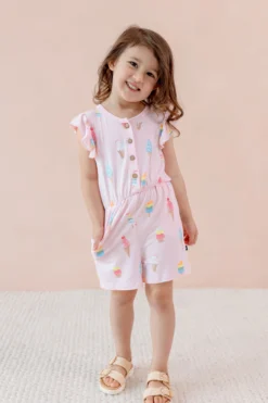 Flutter Sleeve Romper in Sakura Ice Cream