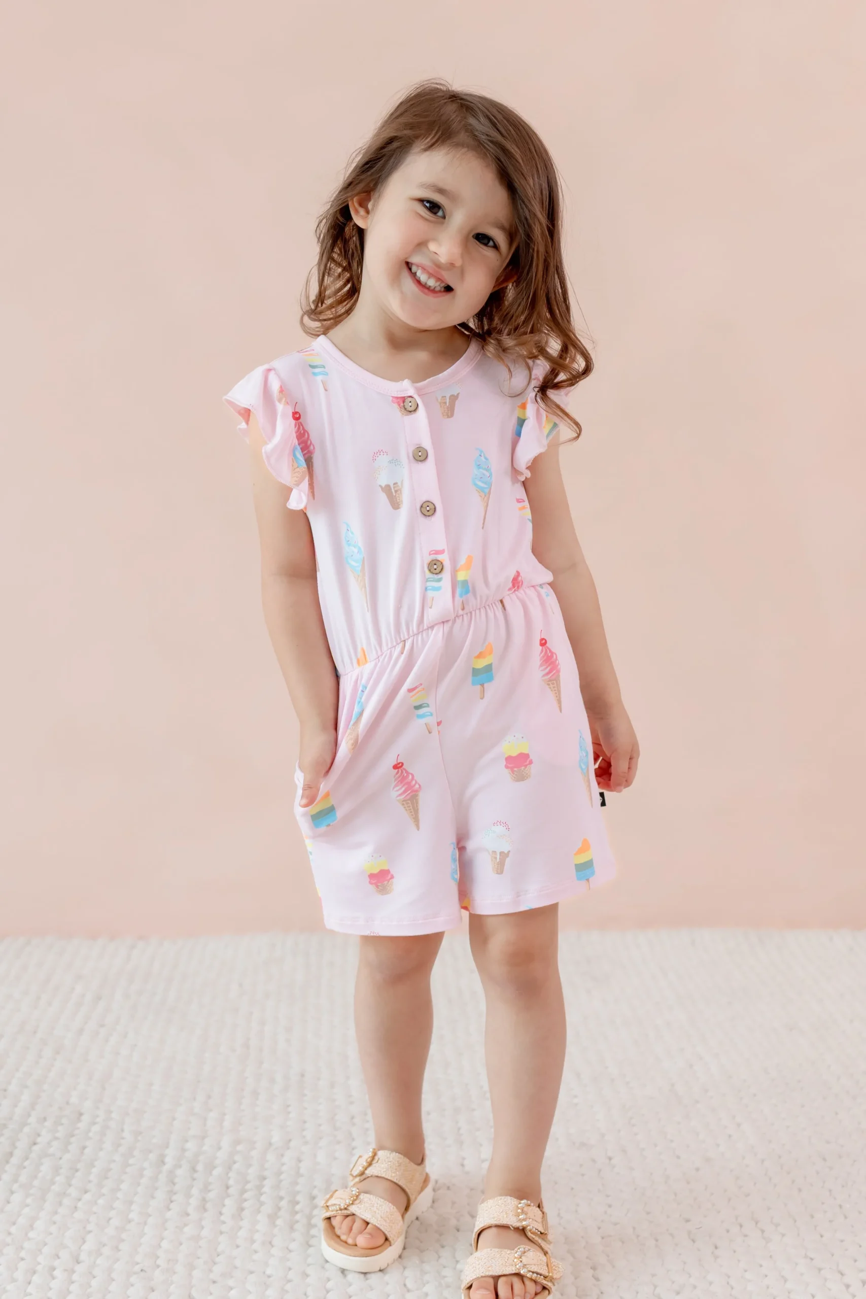 Flutter Sleeve Romper in Sakura Ice Cream