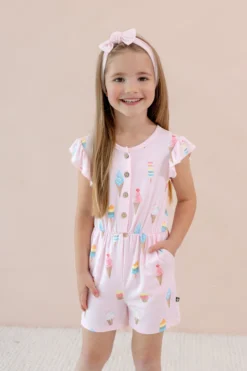 Flutter Sleeve Romper in Sakura Ice Cream