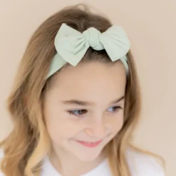 Knotted Bow Headband in Basil