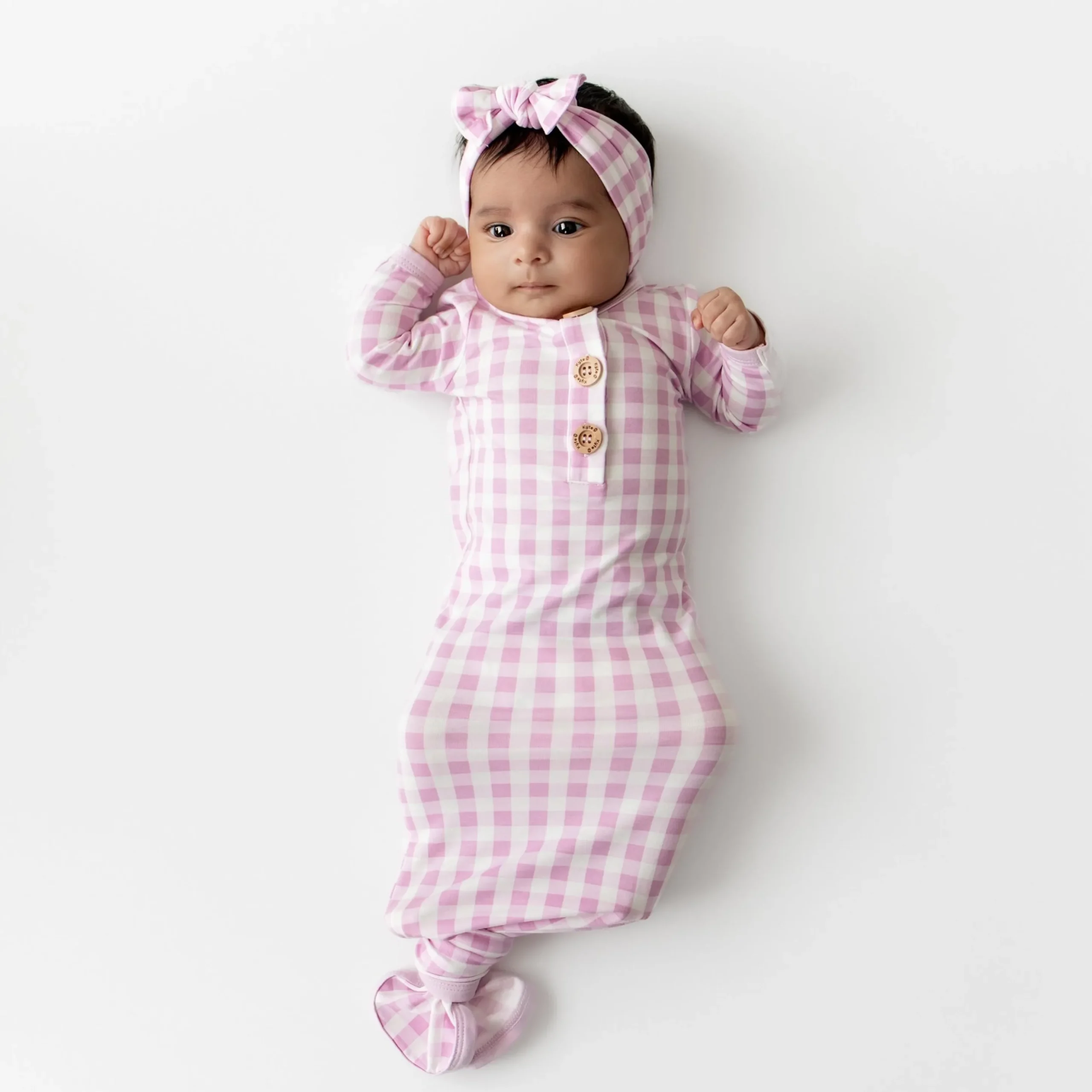 Knotted Gown with Bow Set in Gingham Thistle