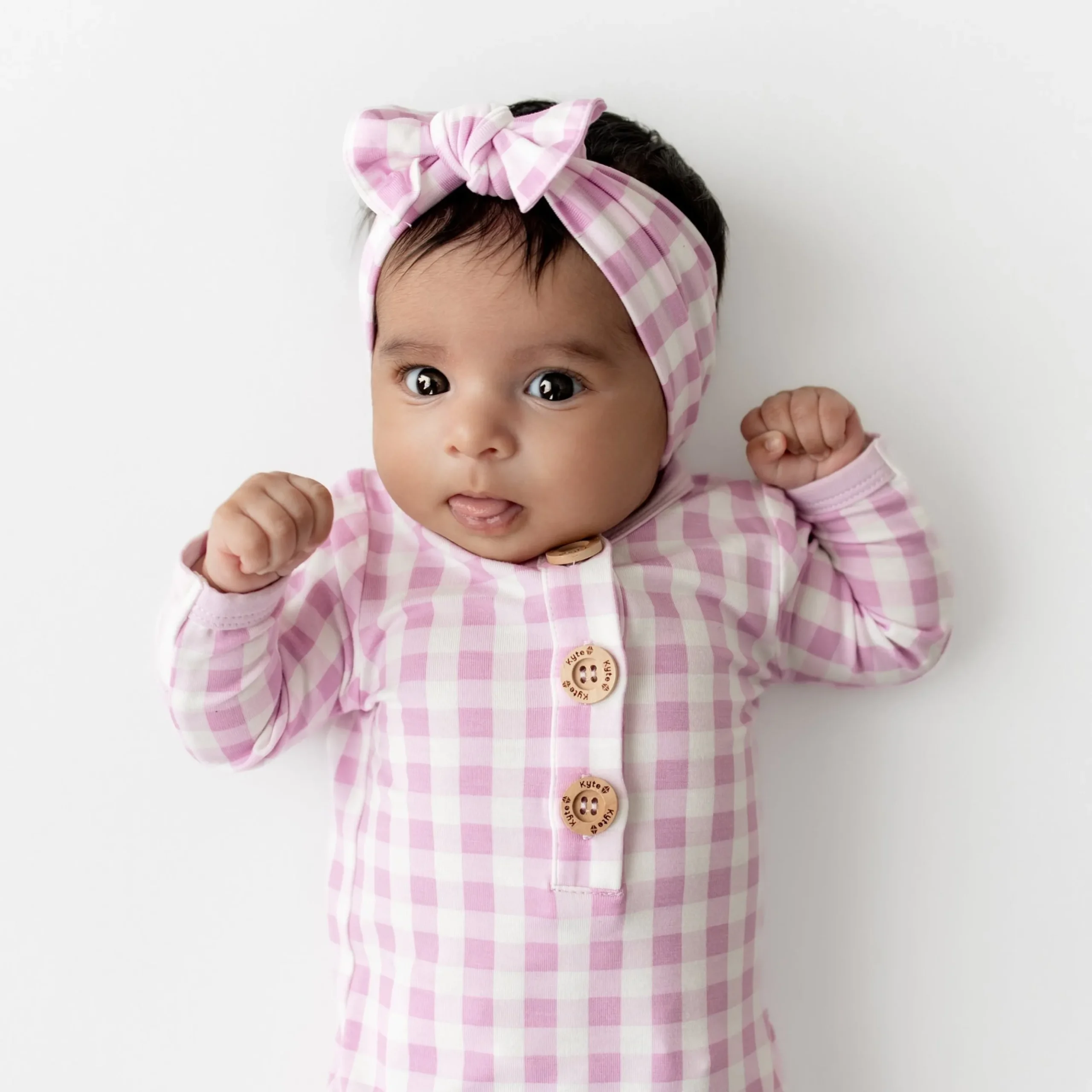 Knotted Gown with Bow Set in Gingham Thistle