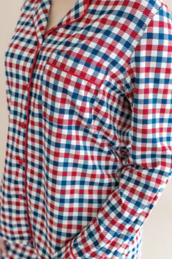 Long-Sleeved Women's Pajama Set in Patriotic Gingham