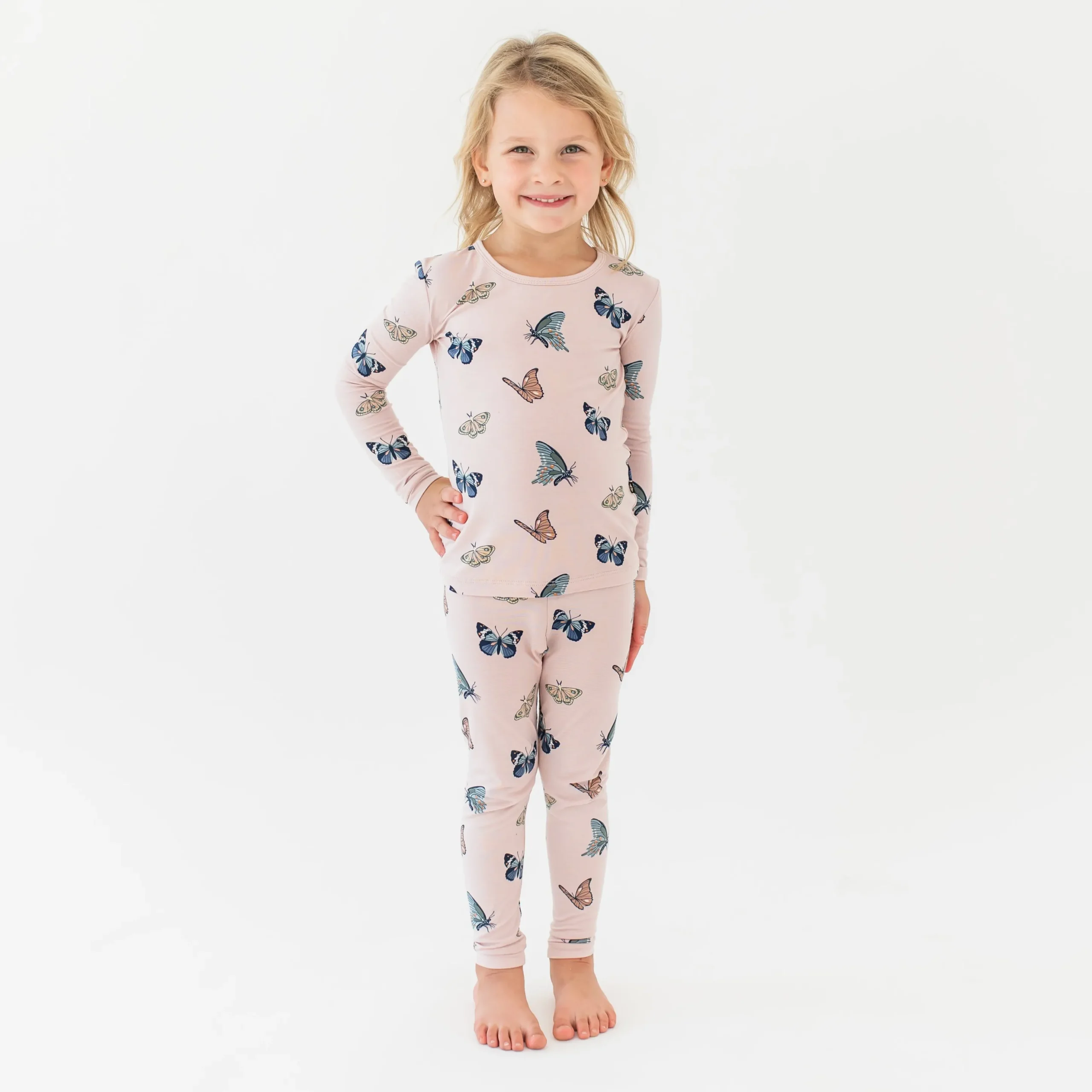 Long Sleeve Pajamas in Blush Butterfly
