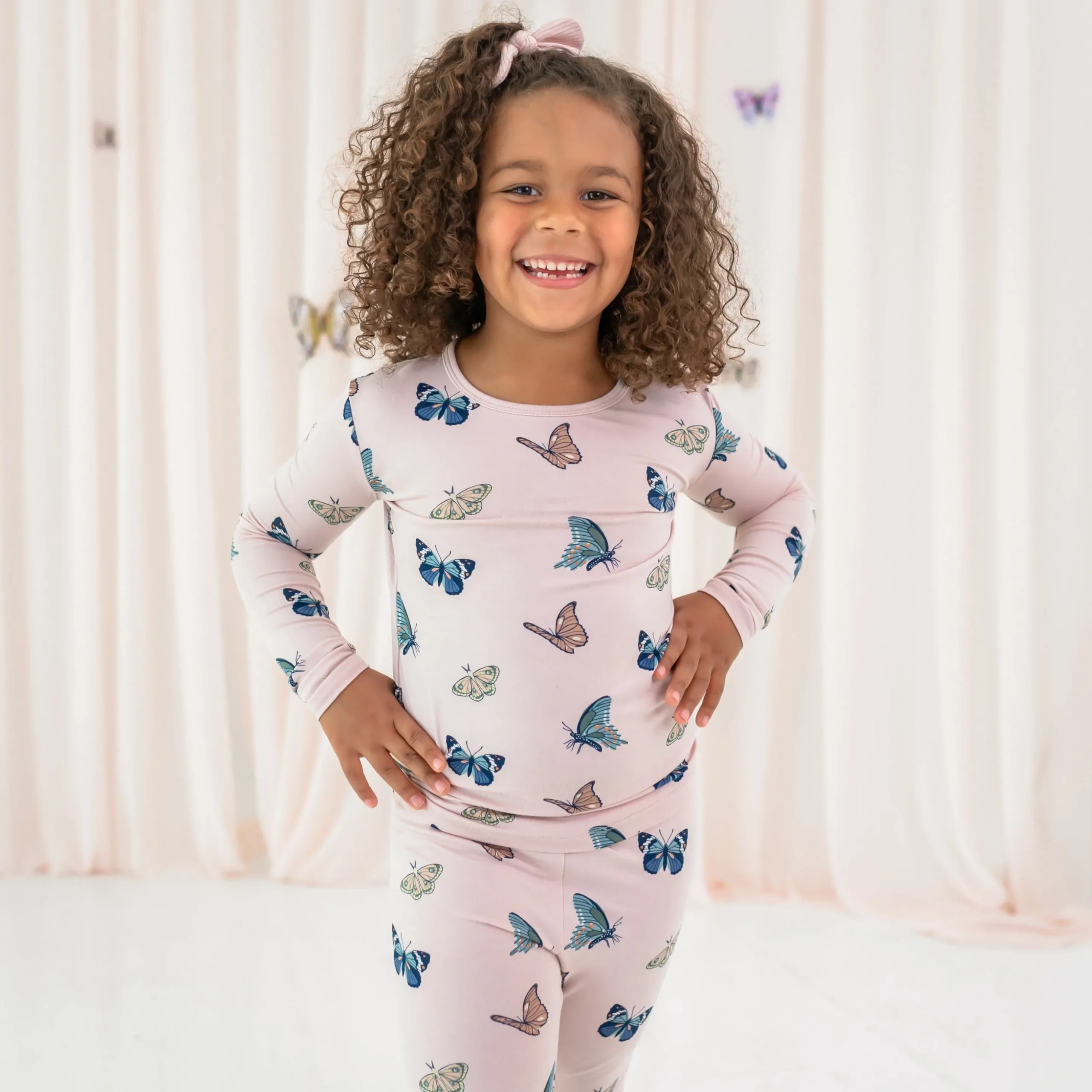 Long Sleeve Pajamas in Blush Butterfly
