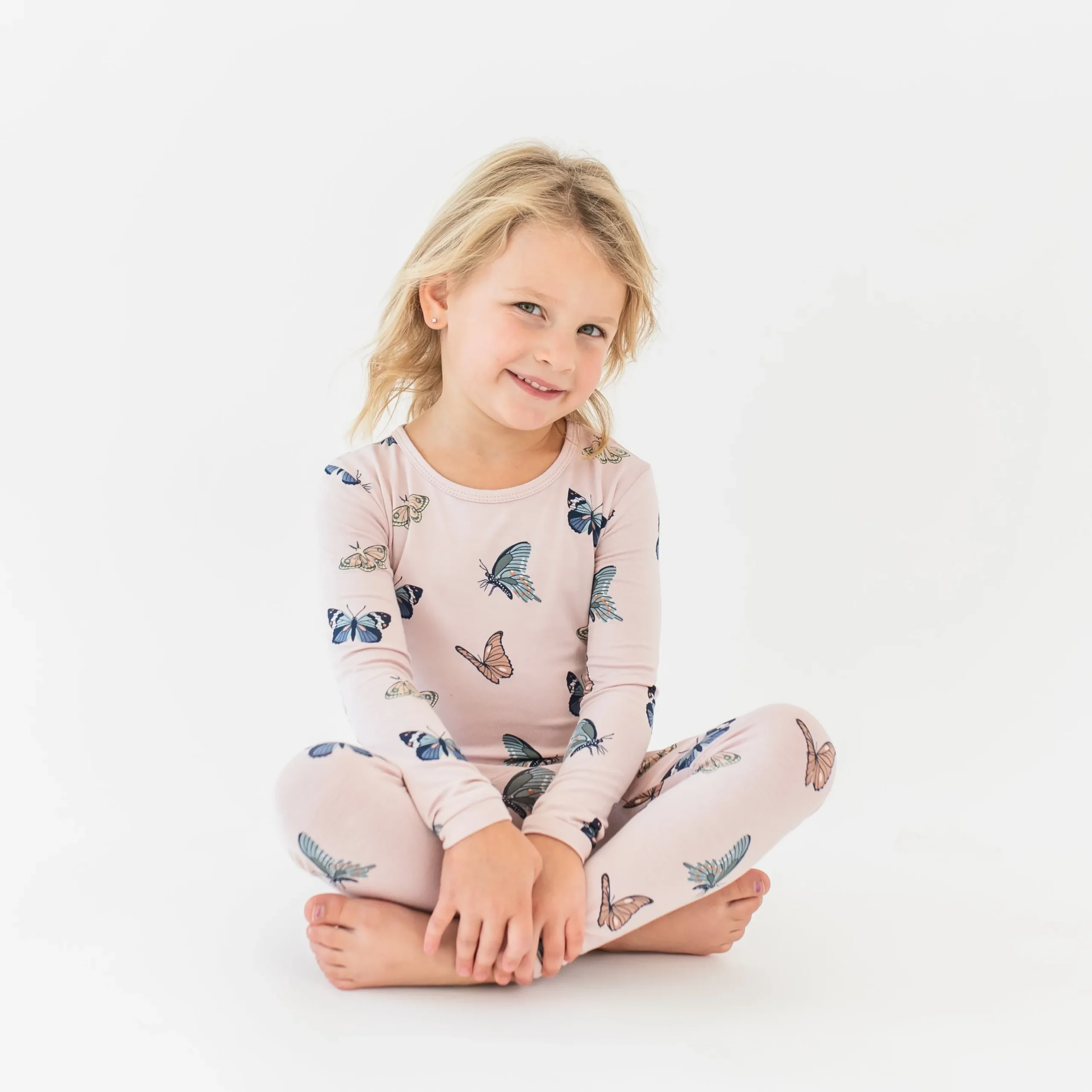 Long Sleeve Pajamas in Blush Butterfly