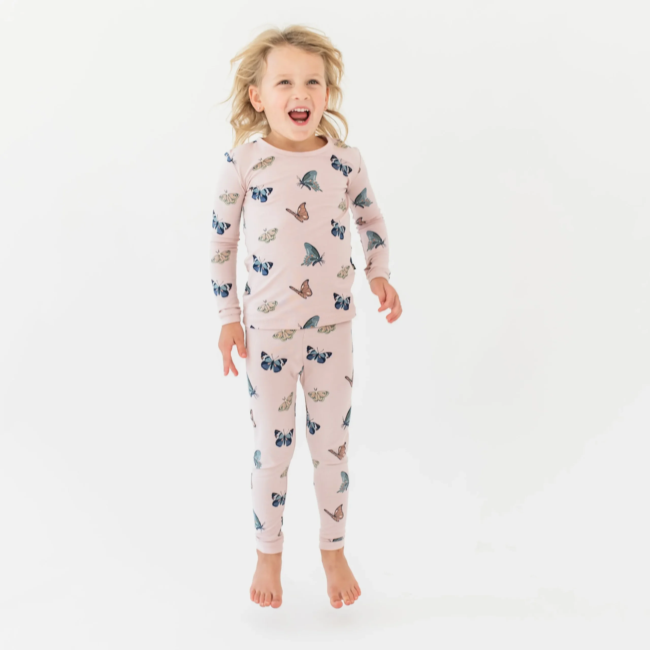 Long Sleeve Pajamas in Blush Butterfly