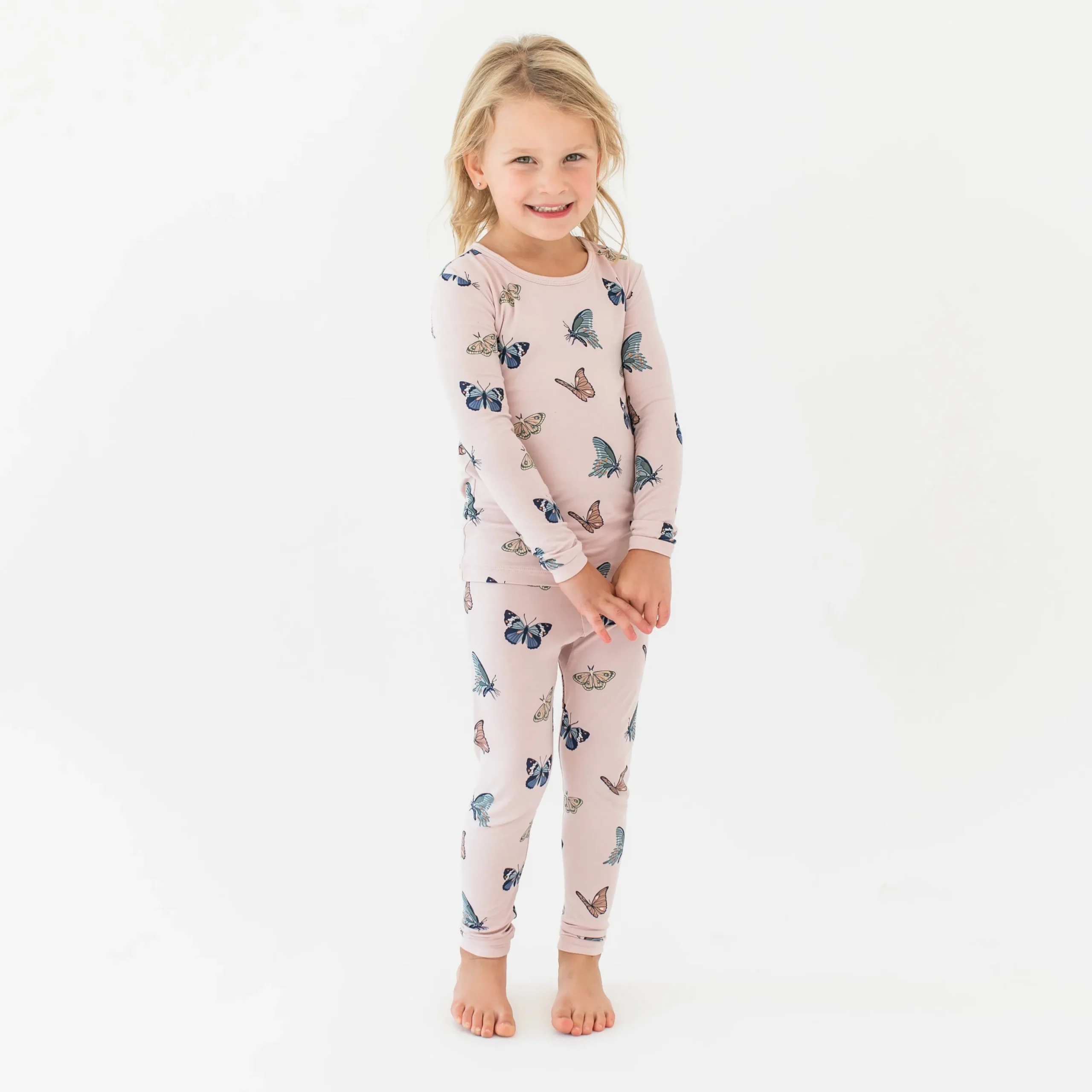 Long Sleeve Pajamas in Blush Butterfly
