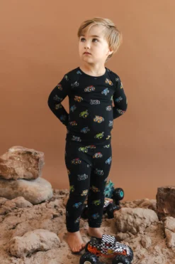 Long Sleeve Pajamas in Monster Truck
